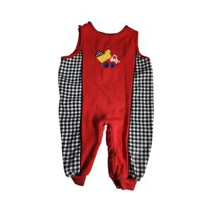 Vintage Health-tex Red Houndstooth Dump Truck Romper 18 Months Made in USA